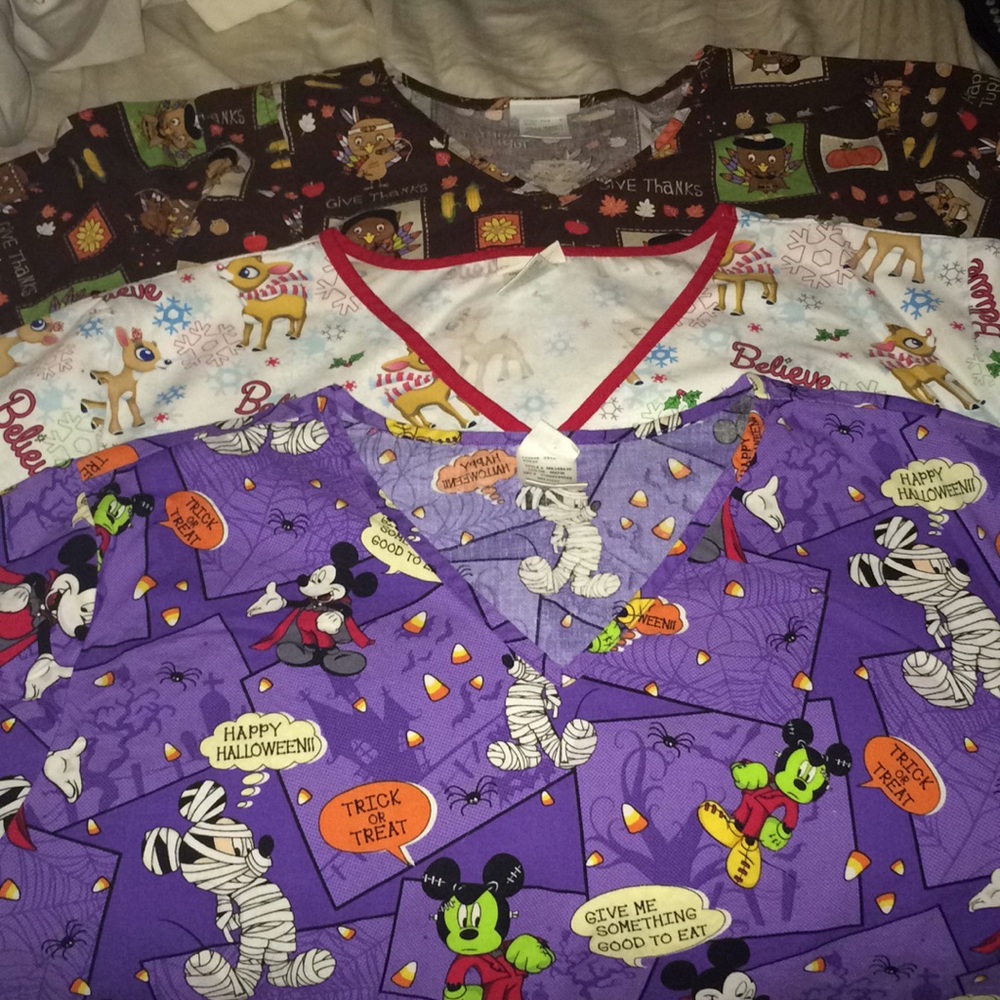 3 holiday scrub tops for $20